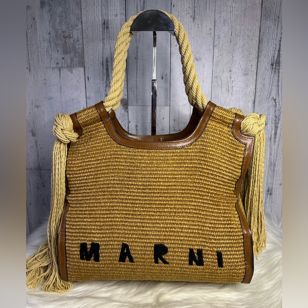 MARNI raffia and leather tote